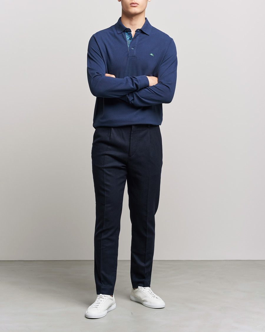 Herr | Tröjor | Etro | Long Sleeve Contrast Paisley Polo Navy