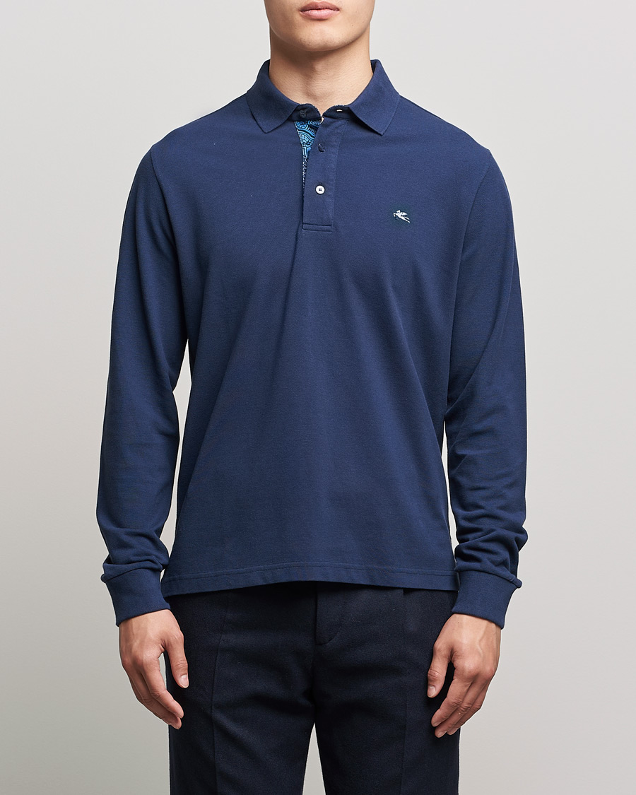 Herr | Tröjor | Etro | Long Sleeve Contrast Paisley Polo Navy