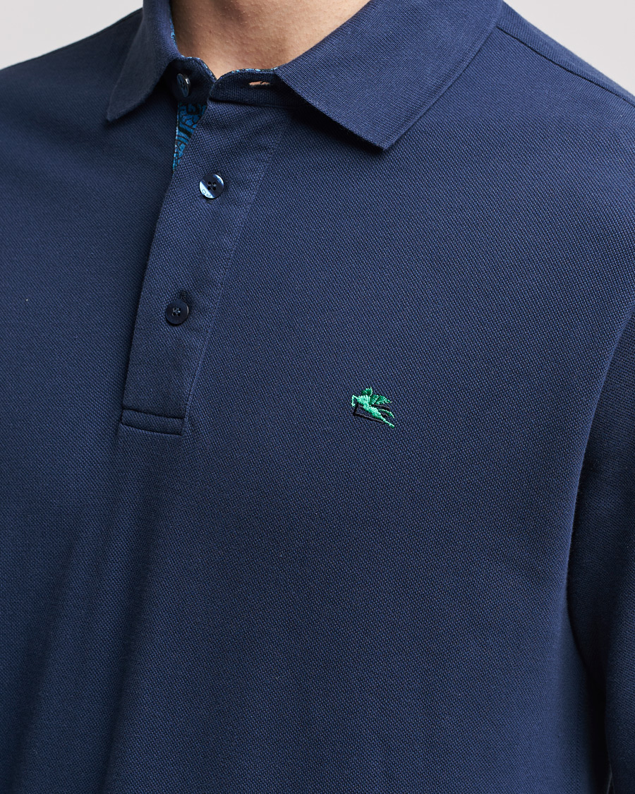 Herr | Tröjor | Etro | Long Sleeve Contrast Paisley Polo Navy