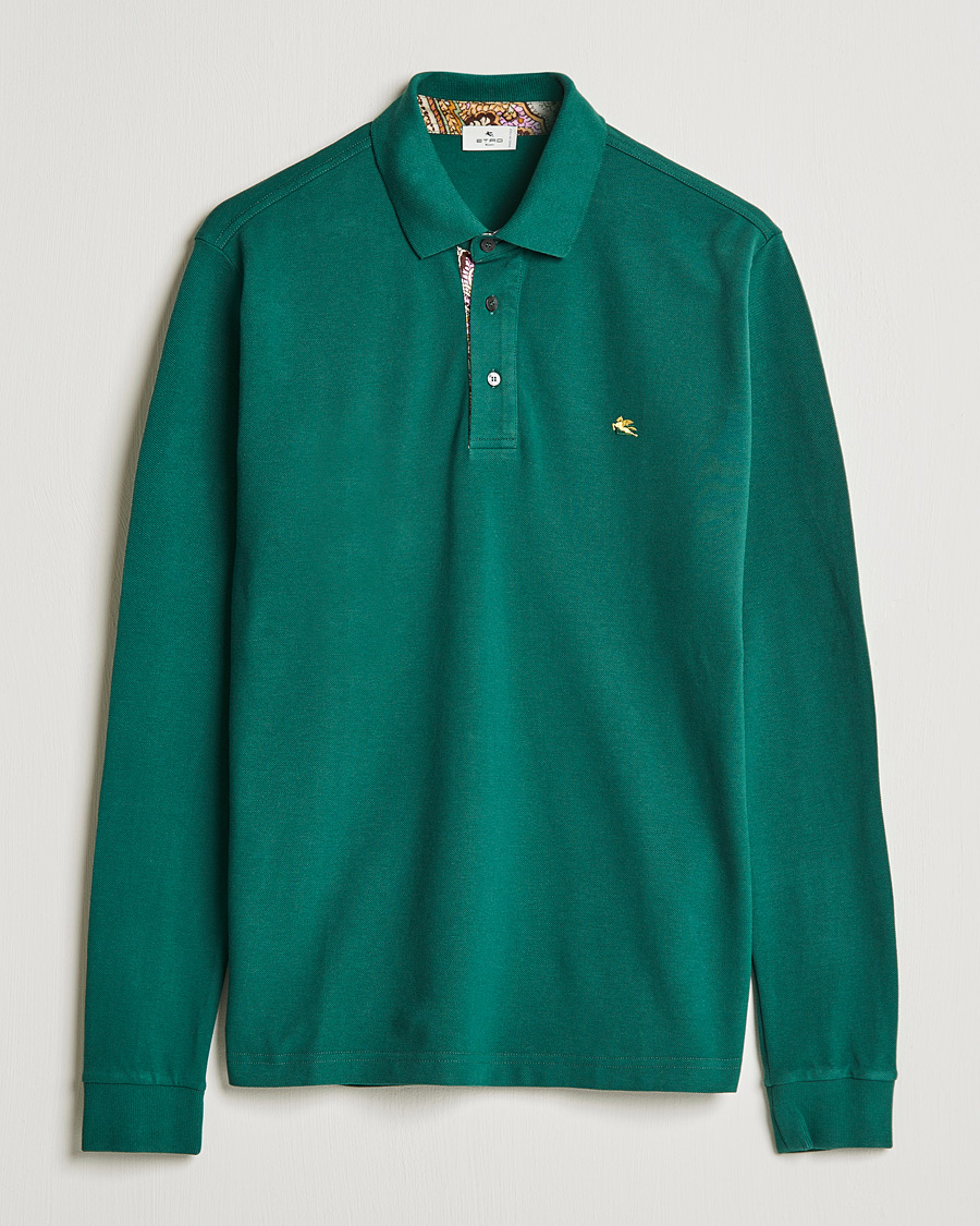 Herr |  | Etro | Long Sleeve Contrast Paisley Polo Emerald