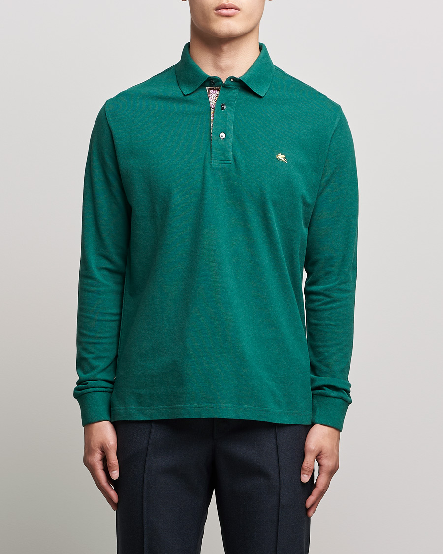Herr | Etro | Etro | Long Sleeve Contrast Paisley Polo Emerald