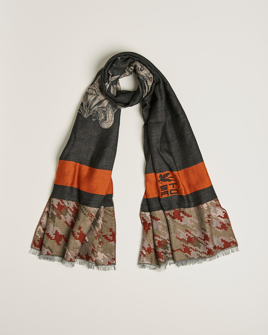 Herr | Etro Houndstooth Jacquard Scarf Black/Orange | Etro | Houndstooth Jacquard Scarf Black/Orange