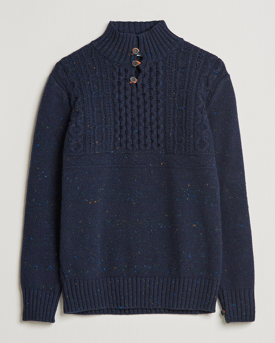 Herr | Tröjor | Inis Meáin | Wool/Cashmere Máirtín Beag Galánta Button Neck Navy