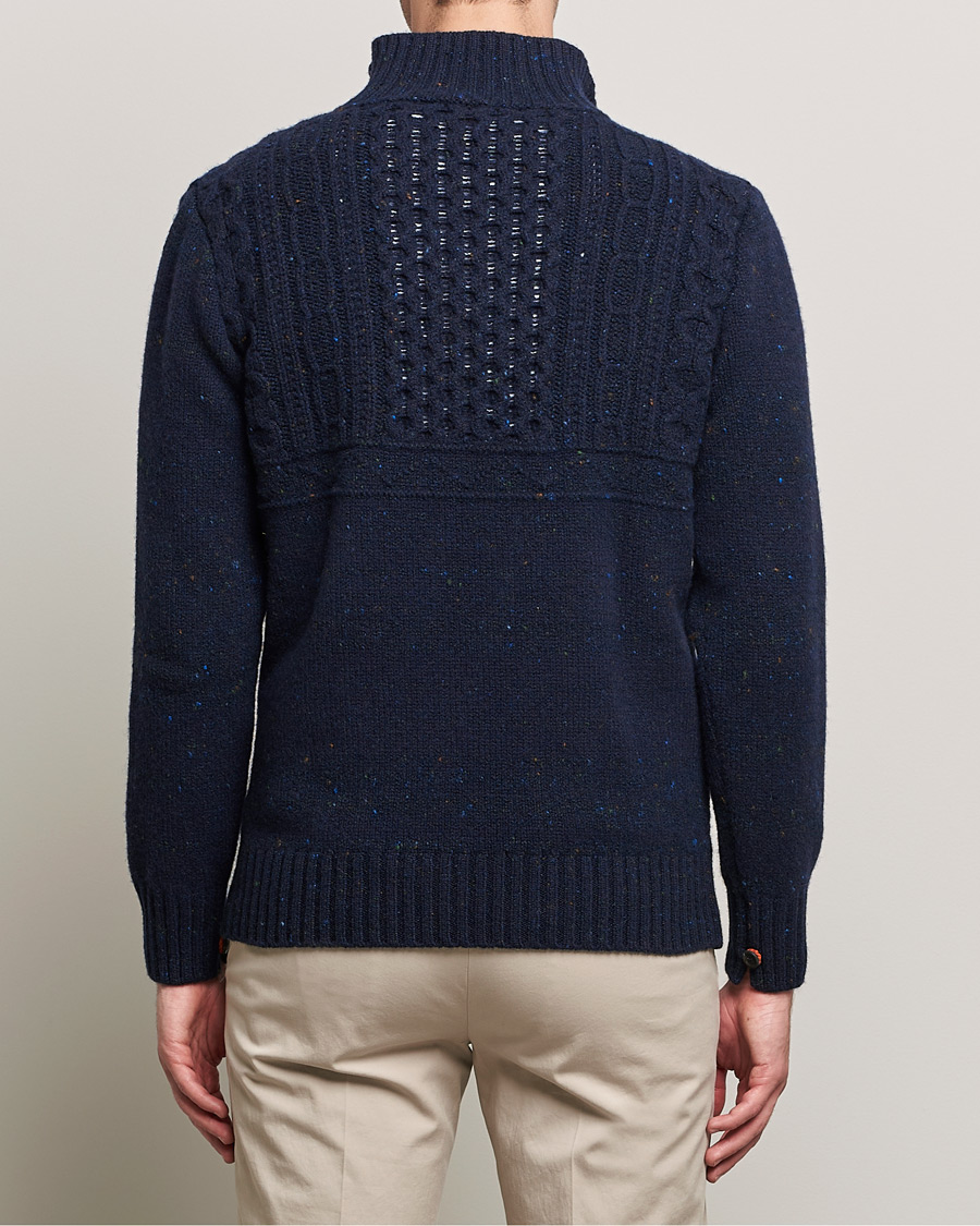 Herr | Tröjor | Inis Meáin | Wool/Cashmere Máirtín Beag Galánta Button Neck Navy