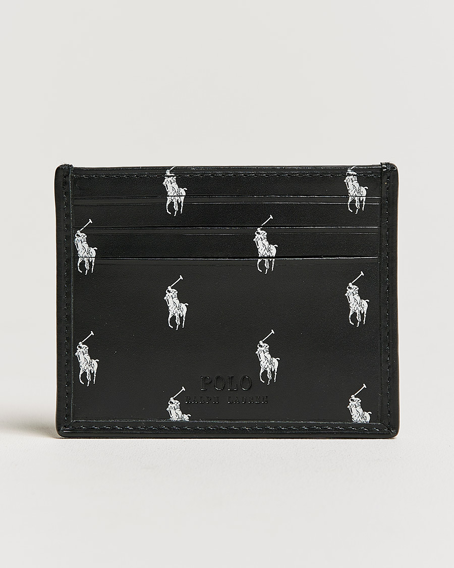 Herr | Polo Ralph Lauren All Over PP Leather Credit Card Holder Black/White | Polo Ralph Lauren | All Over PP Leather Credit Card Holder Black/White