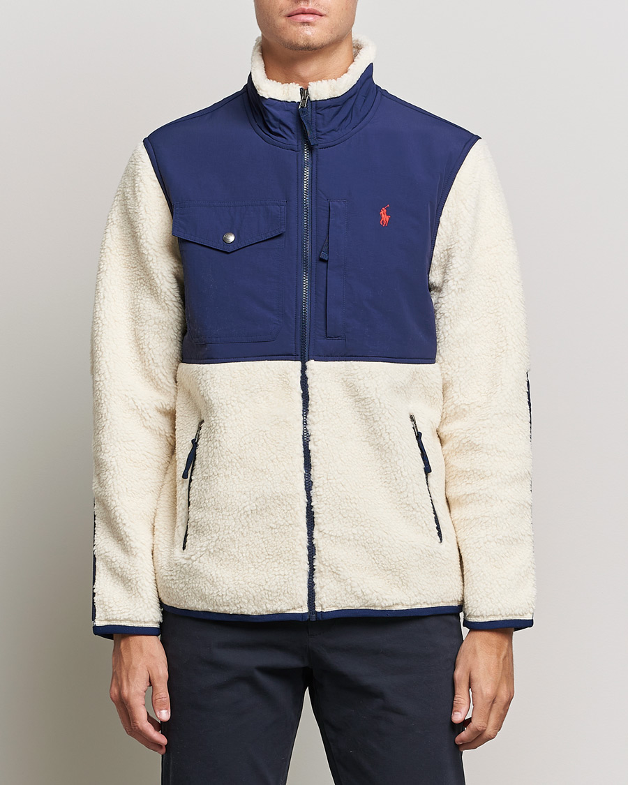 Herr | Tröjor | Polo Ralph Lauren | Bonded Sherpa Full Zip Sweater Creme/Navy