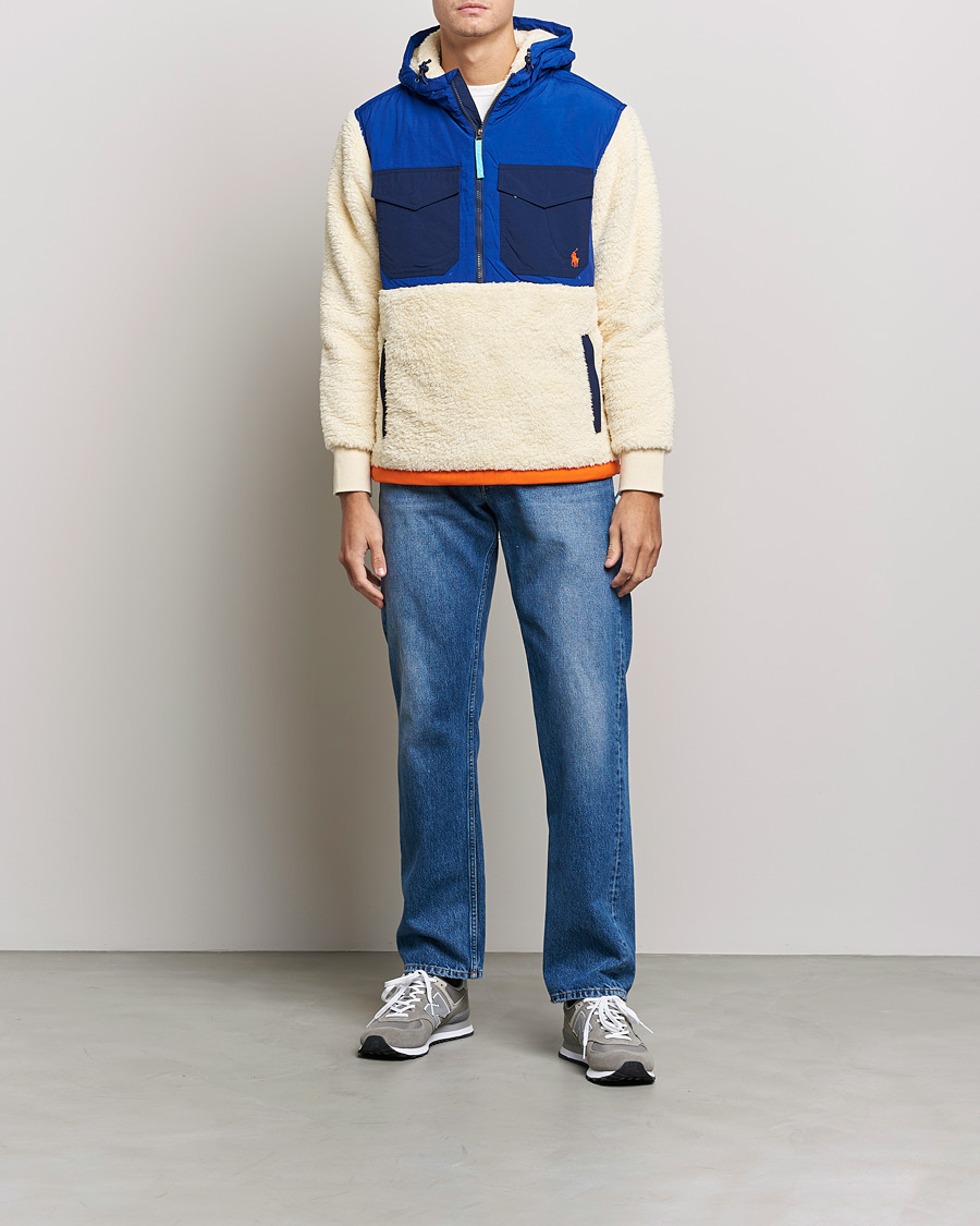 Herr | Tröjor | Polo Ralph Lauren | Curly Sherpa/Nylon Half Zip Hoodie Cream Multi