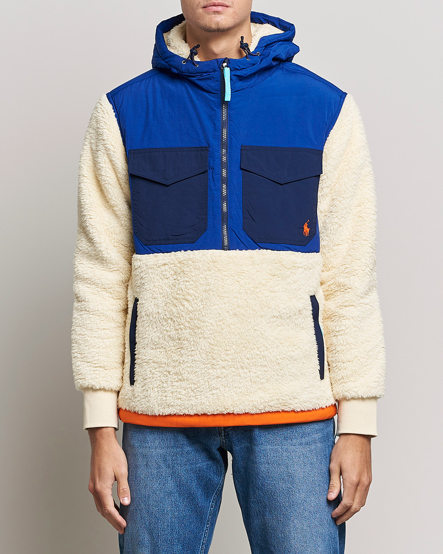 Herr | Tröjor | Polo Ralph Lauren | Curly Sherpa/Nylon Half Zip Hoodie Cream Multi