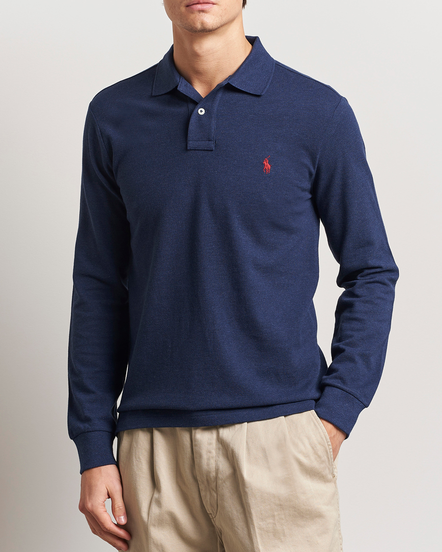 Herr | Rea kläder | Polo Ralph Lauren | Custom Slim Fit Long Sleeve Polo Navy Heather