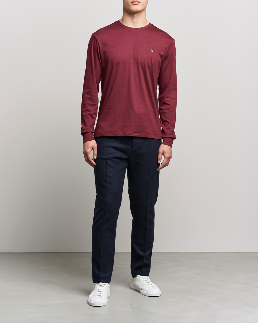 Herr | T-Shirts | Polo Ralph Lauren | Luxury Pima Cotton Long Sleeve Tee Classic Wine