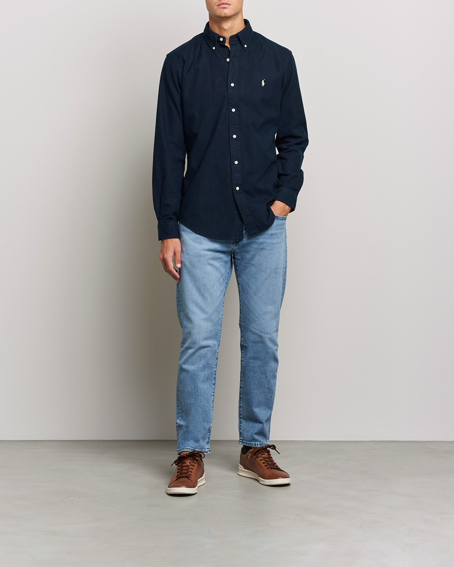 Herr | Flanellskjortor | Polo Ralph Lauren | Custom Fit Brushed Flannel Shirt Hunter Navy