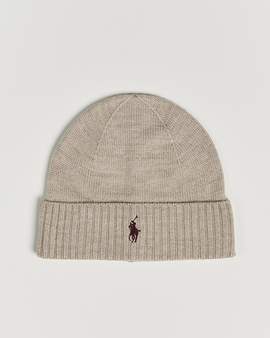 Herr | Polo Ralph Lauren Merino Wool Beanie Oatmeal Heather | Polo Ralph Lauren | Merino Wool Beanie Oatmeal Heather