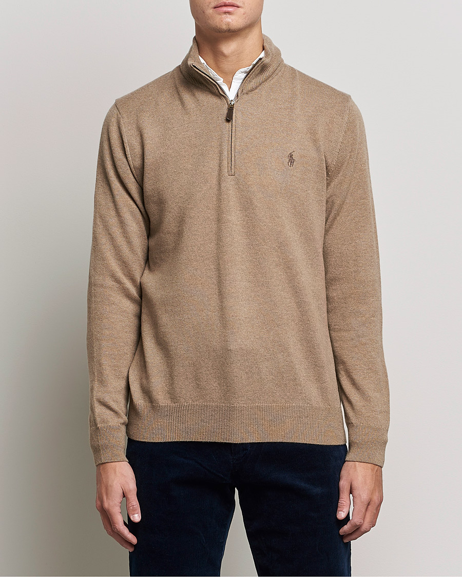 Herr | Tröjor | Polo Ralph Lauren | Merino Half Zip Sweater Honey Brown Heather