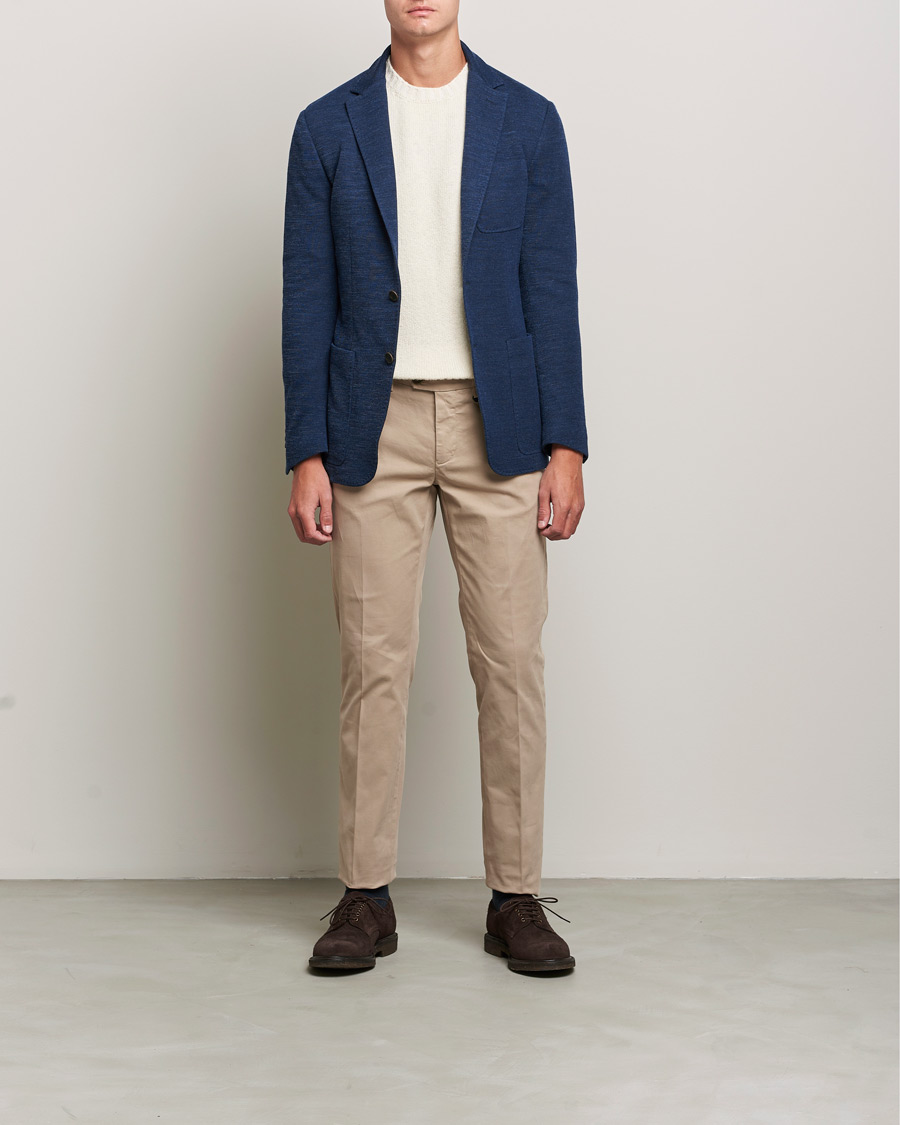 Herr | Ullkavajer | Canali | Structured Wool Jersey Jacket Dark Blue