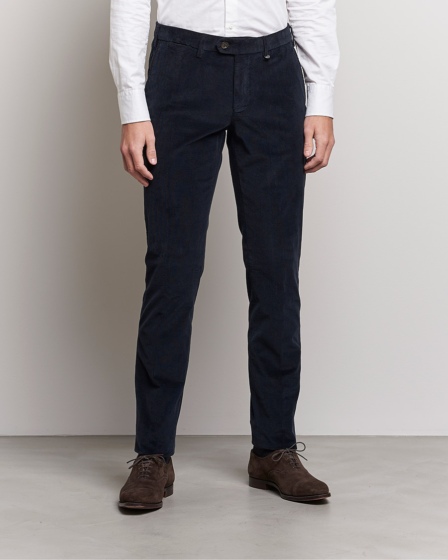 Herr | Byxor | Canali | Slim Fit Corduroy Trousers Navy