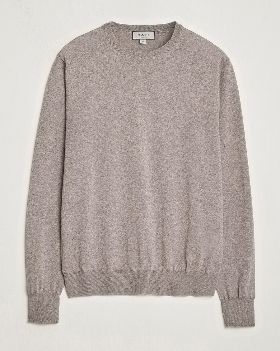 Herr | Tröjor | Canali | Merino Wool Crew Neck Taupe