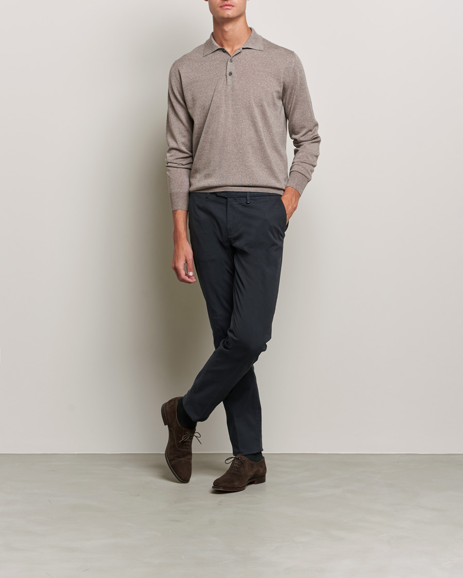 Herr | Tröjor | Canali | Merino Wool Knitted Polo Taupe