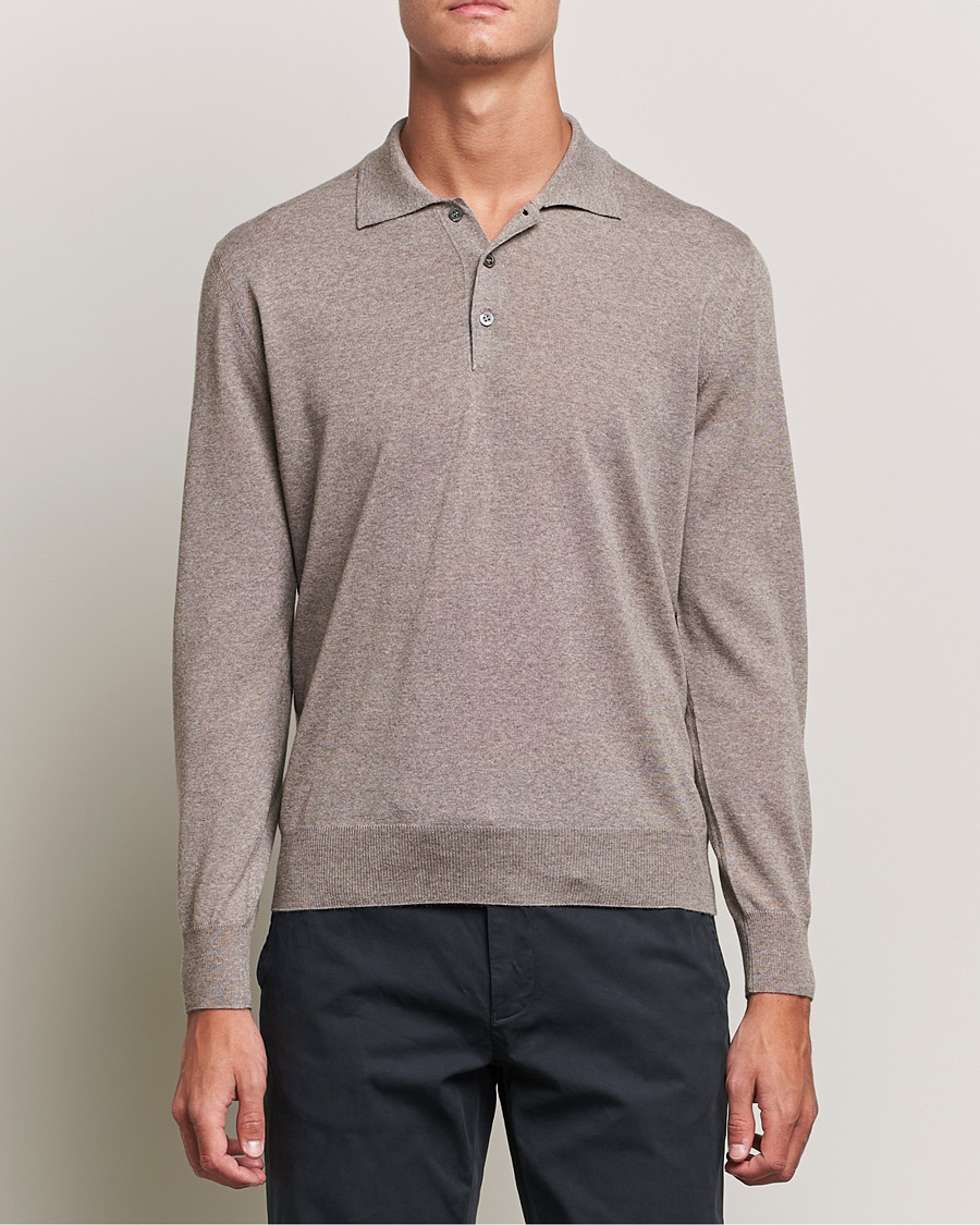 Herr |  | Canali | Merino Wool Knitted Polo Taupe