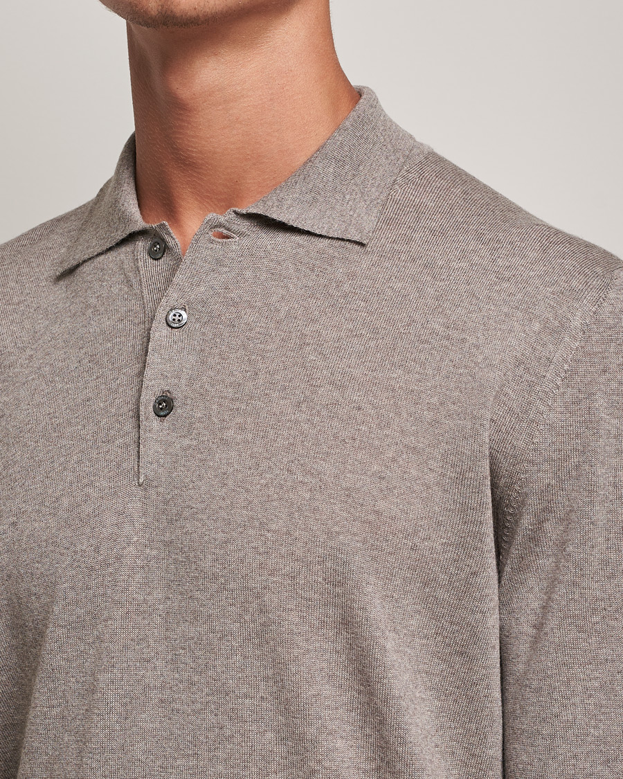 Herr | Tröjor | Canali | Merino Wool Knitted Polo Taupe