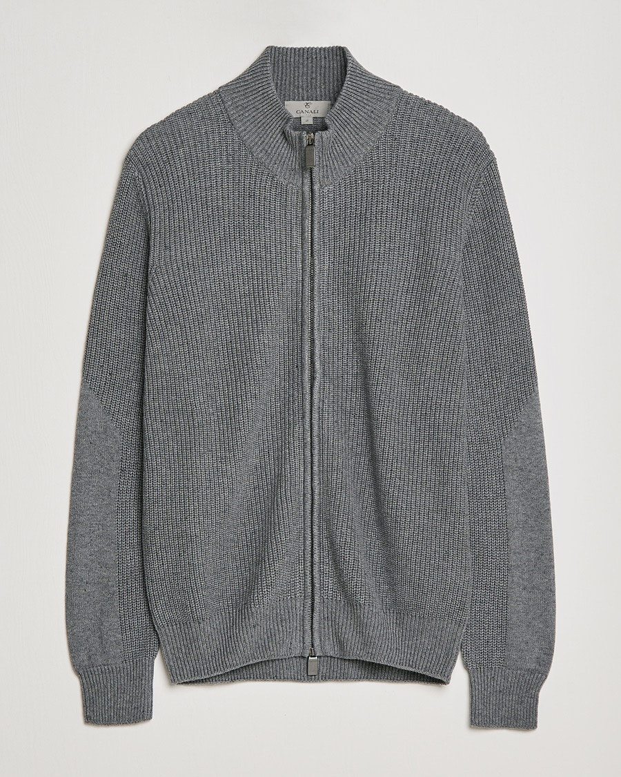 Herr | Tröjor | Canali | Cotton/Cashmere Full Zip Light Grey