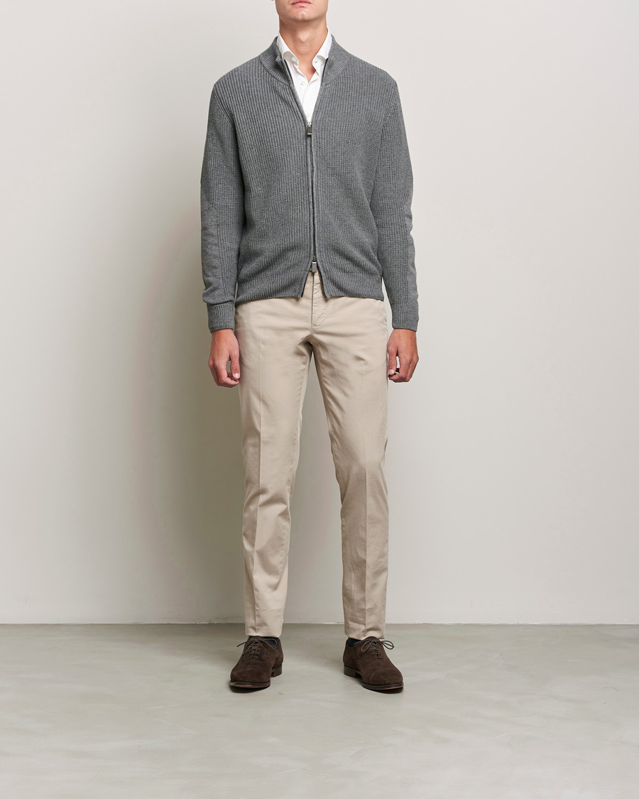 Herr | Tröjor | Canali | Cotton/Cashmere Full Zip Light Grey