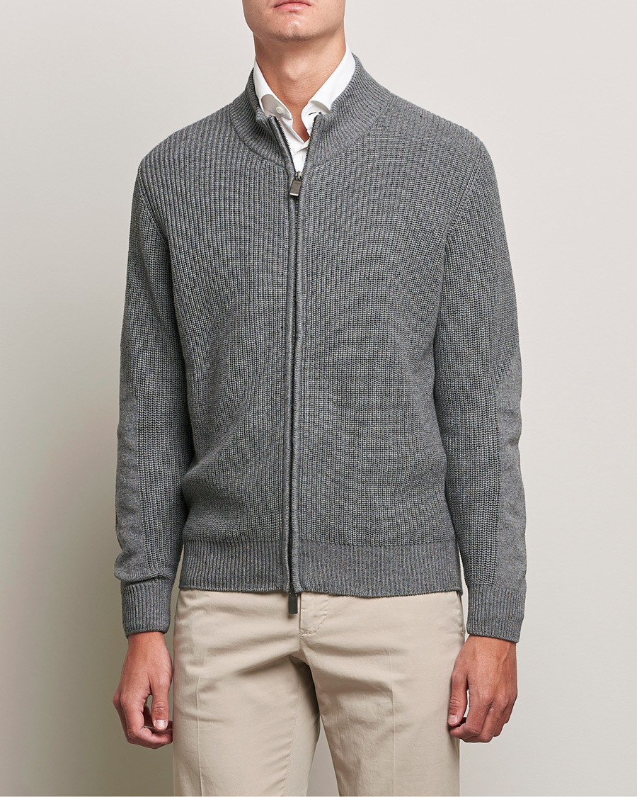 Herr | Tröjor | Canali | Cotton/Cashmere Full Zip Light Grey