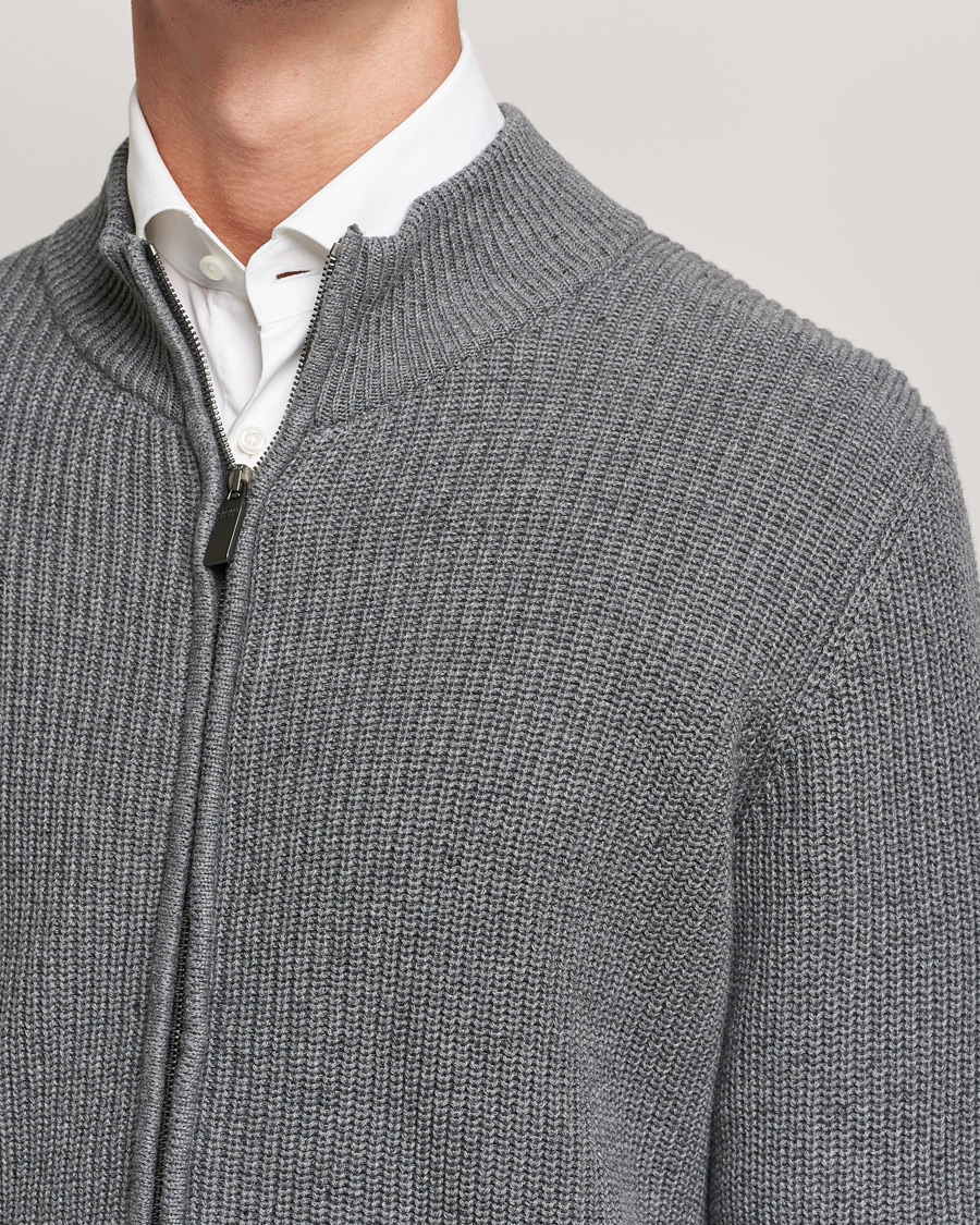 Herr | Tröjor | Canali | Cotton/Cashmere Full Zip Light Grey