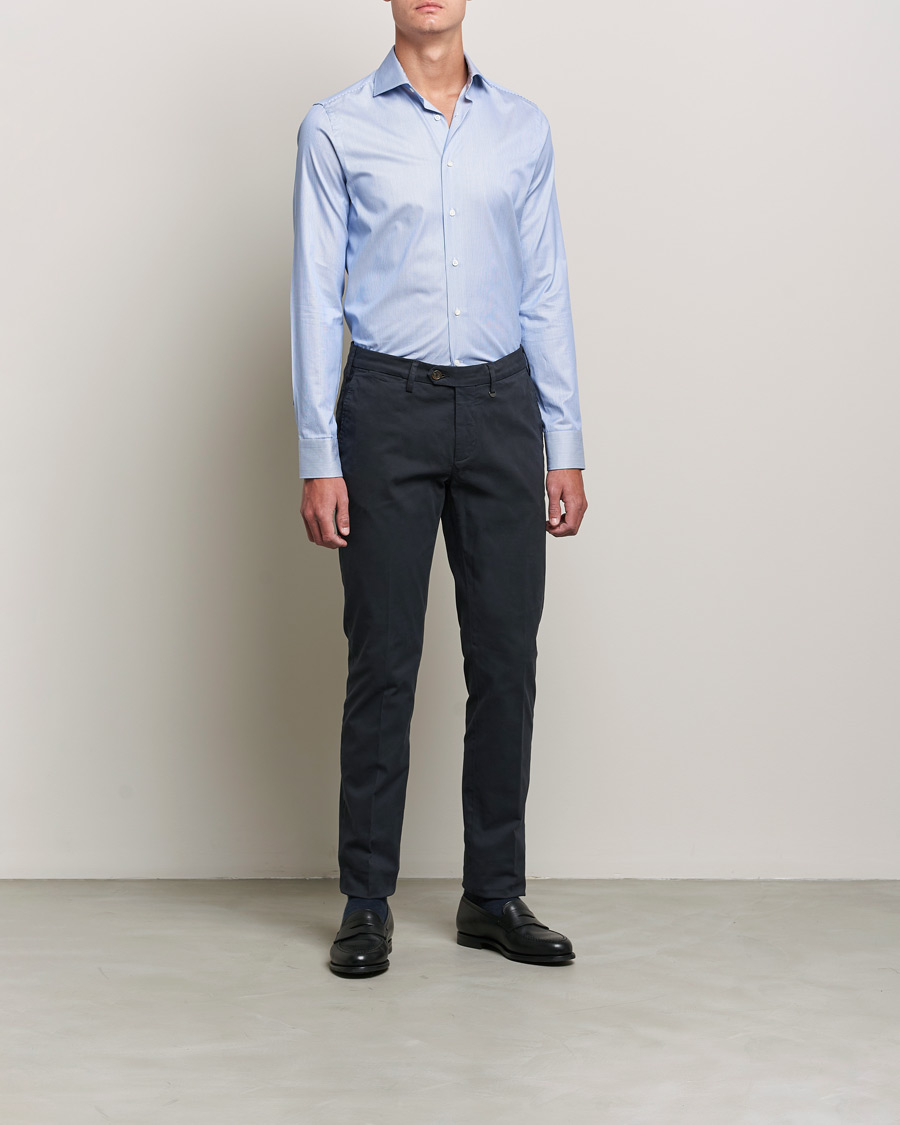 Herr |  | Canali | Slim Fit Cut Away Shirt Blue Stripe