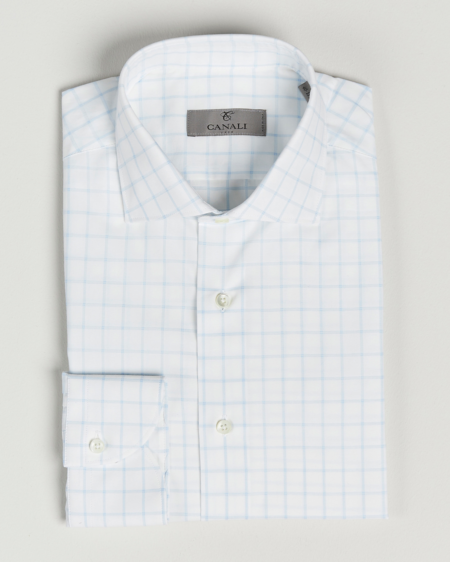 Herr | Skjortor | Canali | Slim Fit Cut Away Shirt Blue Check