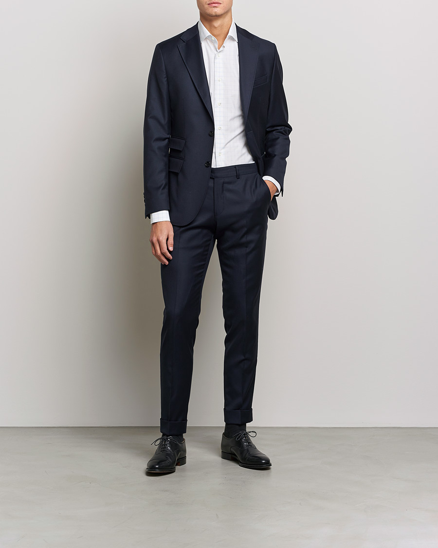Herr | Skjortor | Canali | Slim Fit Cut Away Shirt Blue Check