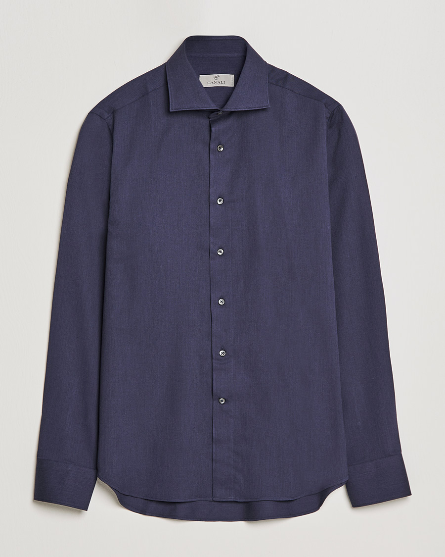 Herr | Skjortor | Canali | Slim Fit Flannel Shirt Navy