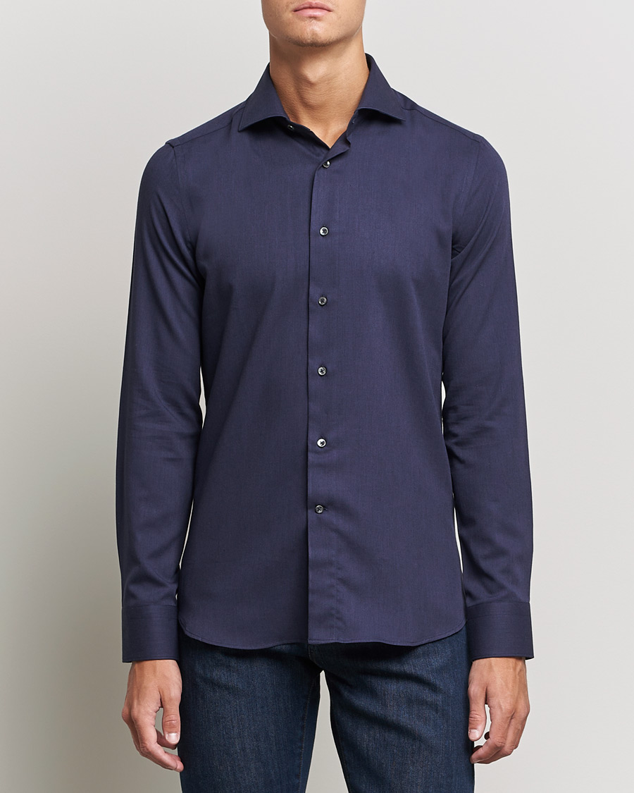 Herr | Flanellskjortor | Canali | Slim Fit Flannel Shirt Navy