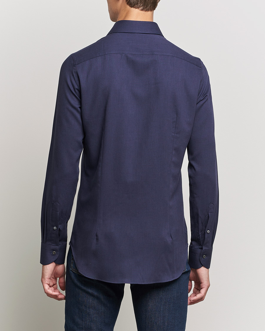 Herr | Skjortor | Canali | Slim Fit Flannel Shirt Navy
