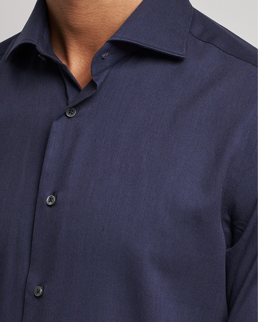 Herr | Skjortor | Canali | Slim Fit Flannel Shirt Navy