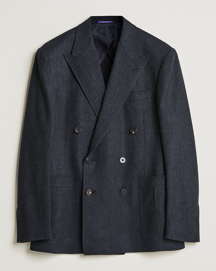 Herr | Kavajer | Ralph Lauren Purple Label | Double Breasted Flannel Sportcoat Dark Grey