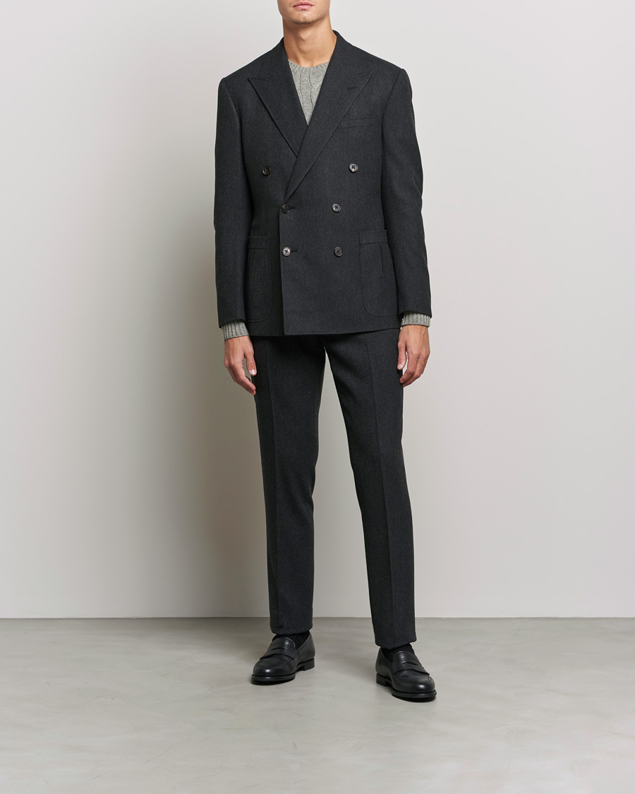 Herr | Kavajer | Ralph Lauren Purple Label | Double Breasted Flannel Sportcoat Dark Grey