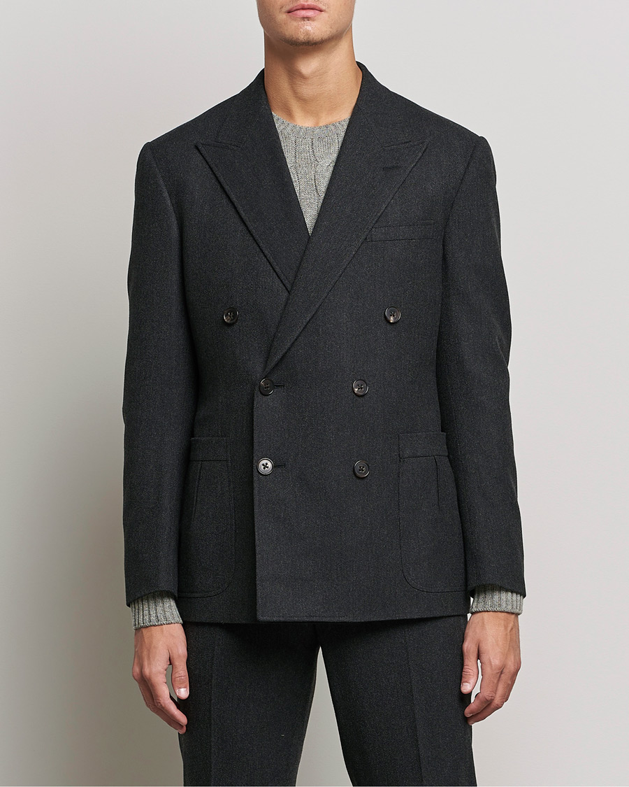 Herr | Kavajer | Ralph Lauren Purple Label | Double Breasted Flannel Sportcoat Dark Grey