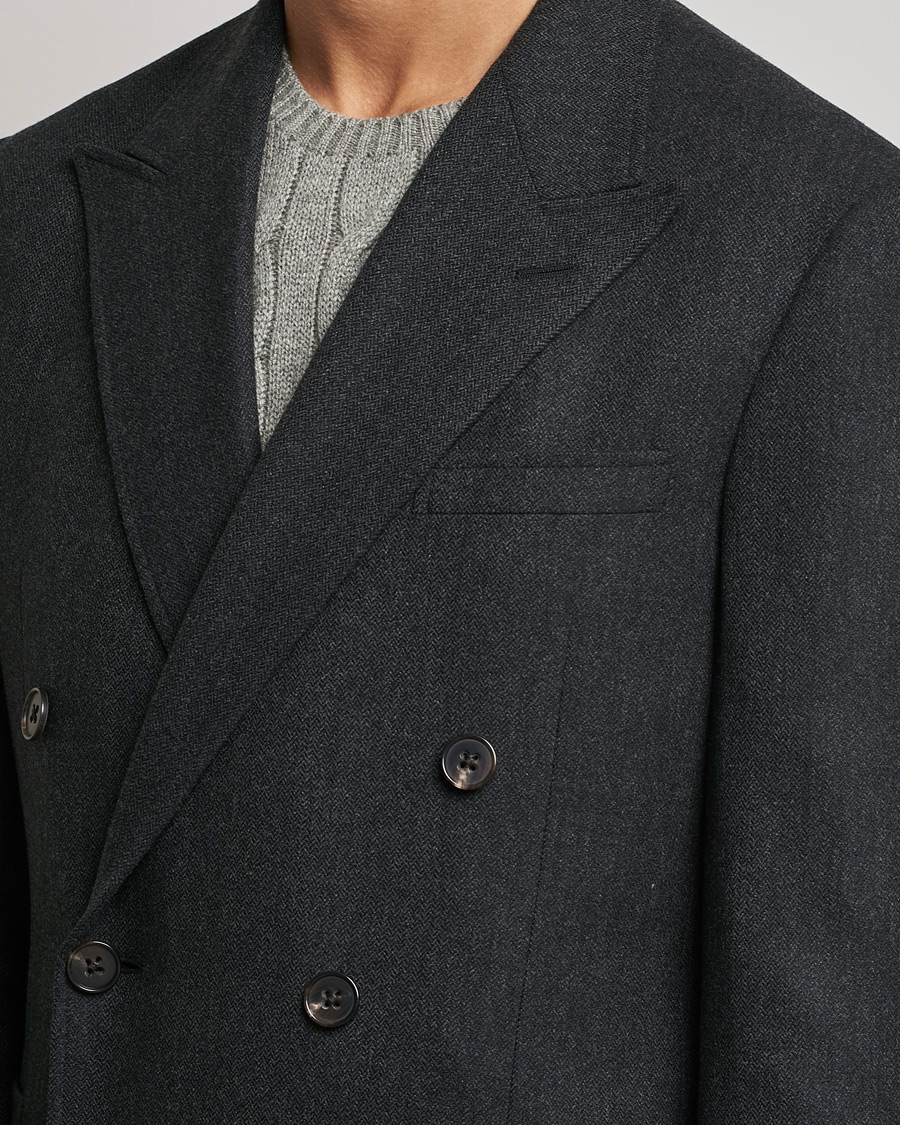 Herr | Kavajer | Ralph Lauren Purple Label | Double Breasted Flannel Sportcoat Dark Grey
