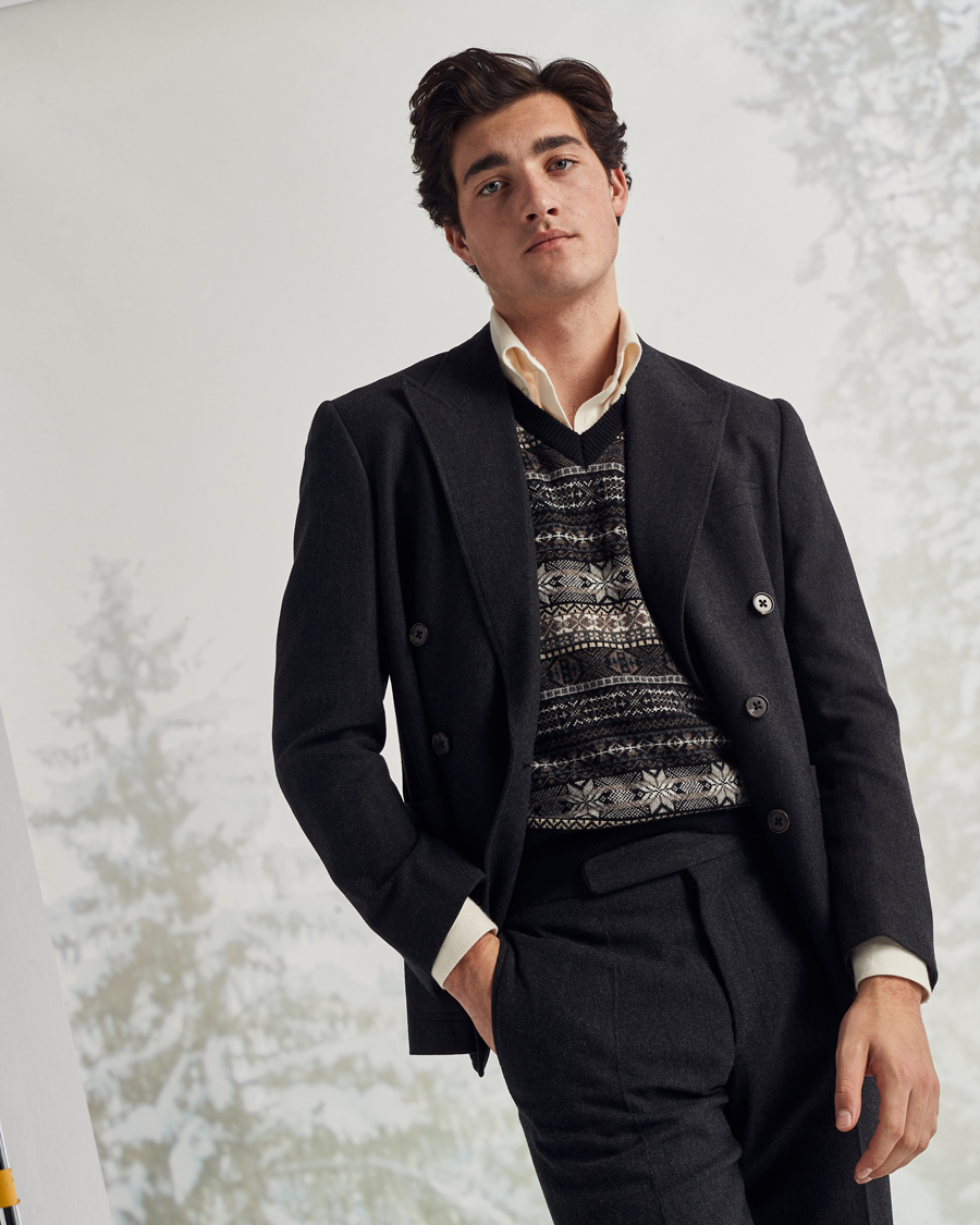 Herr | Kavajer | Ralph Lauren Purple Label | Double Breasted Flannel Sportcoat Dark Grey