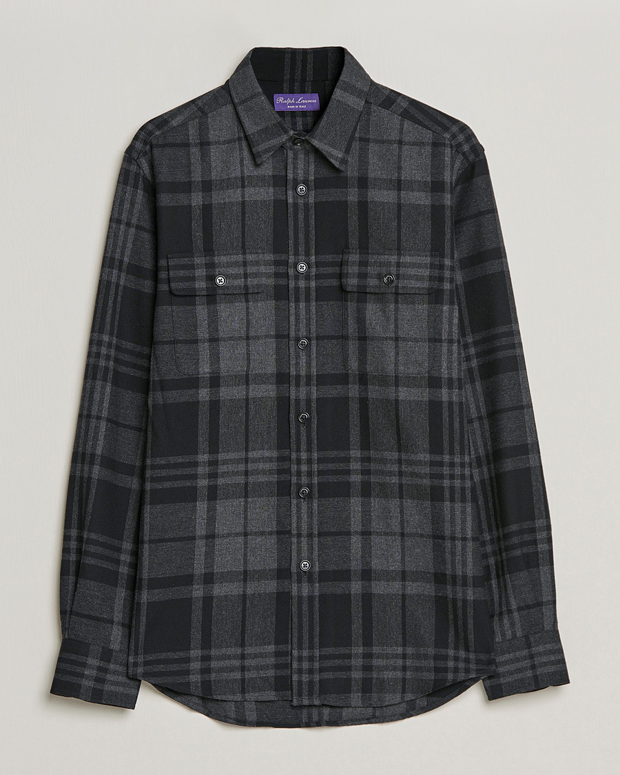 Herr | Skjortor | Ralph Lauren Purple Label | Glencheck Wool Overshirt Dark Grey