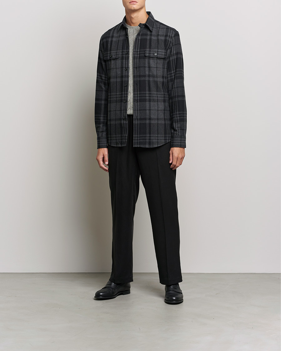 Herr | Skjortor | Ralph Lauren Purple Label | Glencheck Wool Overshirt Dark Grey