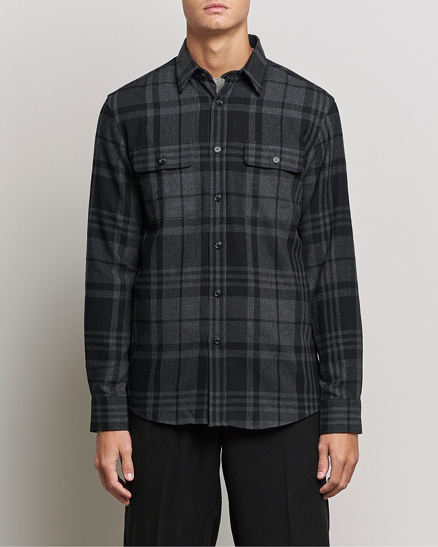 Herr | Skjortor | Ralph Lauren Purple Label | Glencheck Wool Overshirt Dark Grey