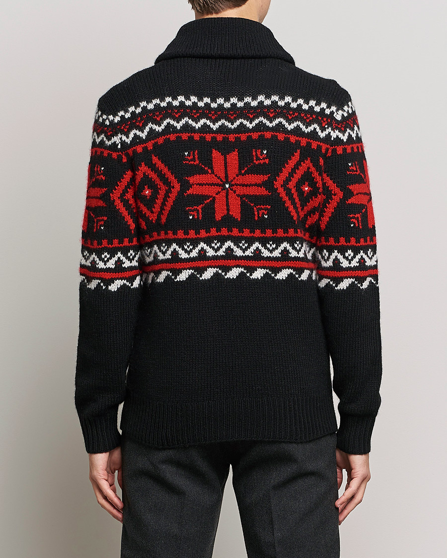 Herr | Tröjor | Ralph Lauren Purple Label | Cashmere Jacquard Shawl Sweater Black/Red