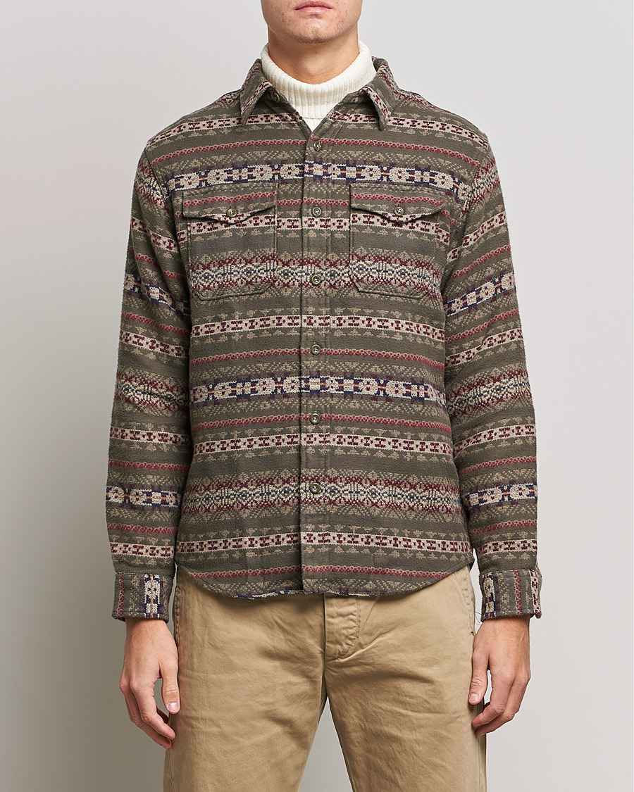 Herr | Skjortor | RRL | Melton Brushed Jacquard Overshirt Olive