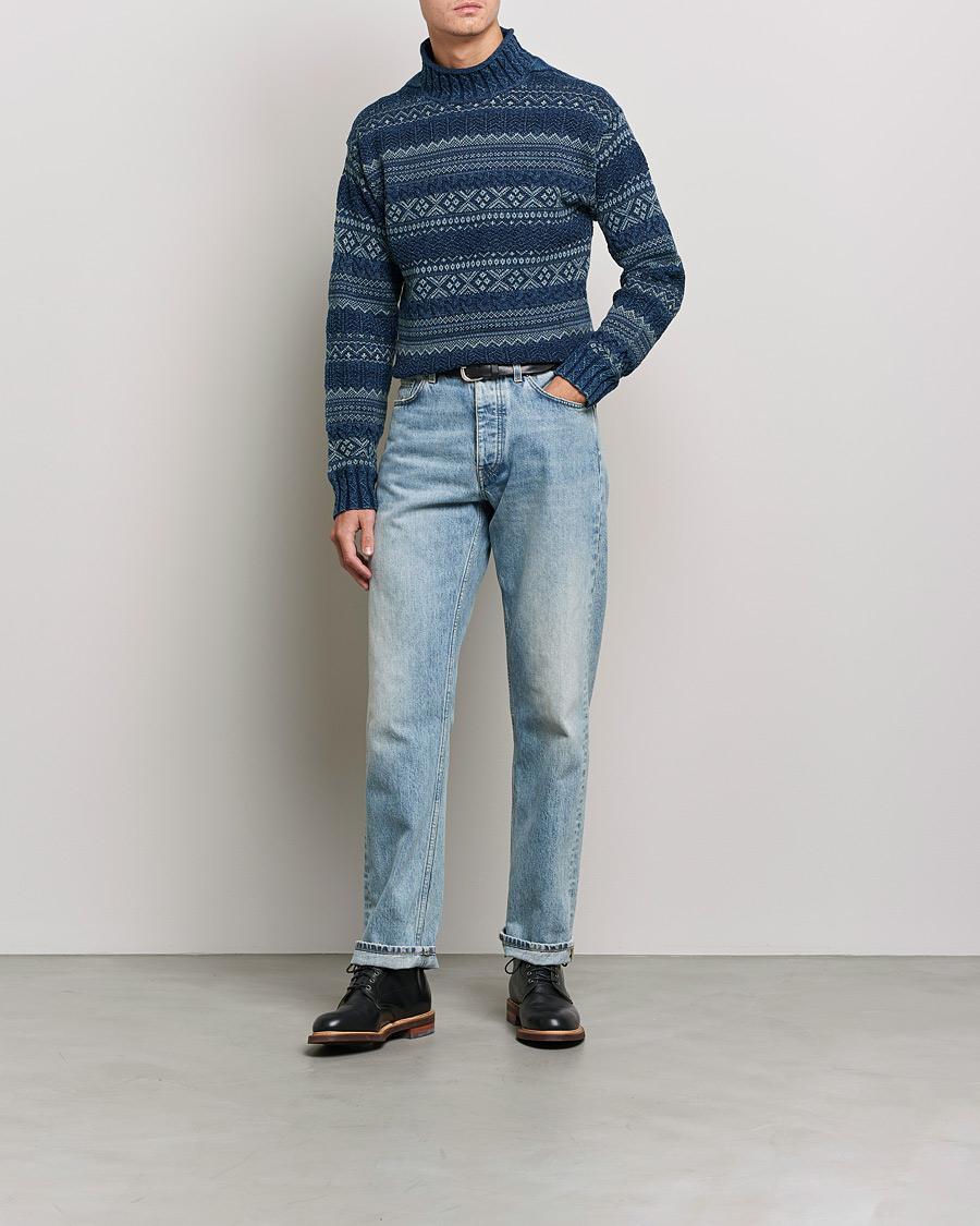 Herr | Tröjor | RRL | Mock Neck Sweater Blue Indigo