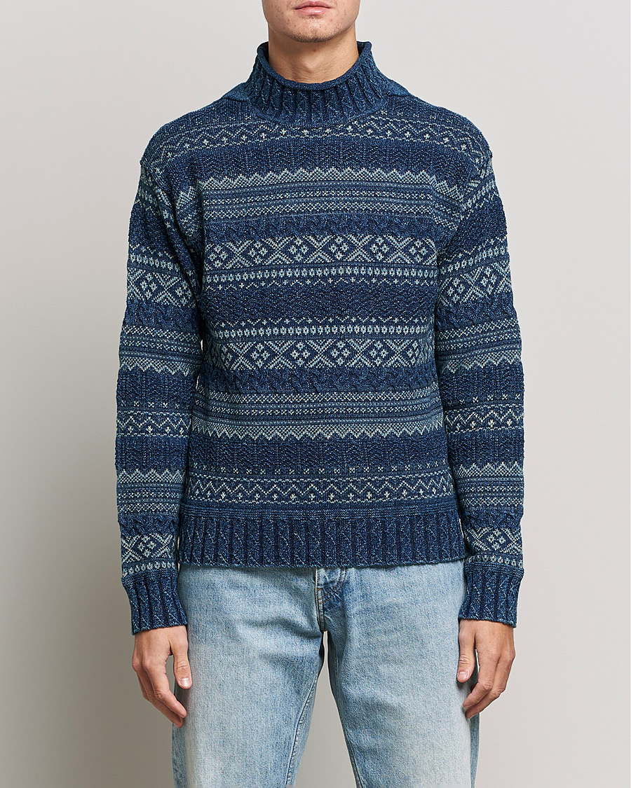 Herr | Tröjor | RRL | Mock Neck Sweater Blue Indigo