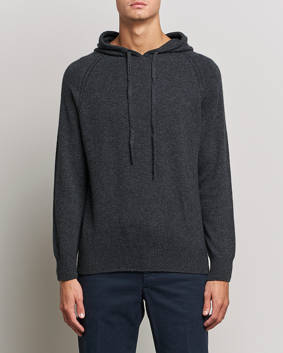 Herr | Tröjor | Johnstons of Elgin | Seamless Cashmere Hoodie Carbon