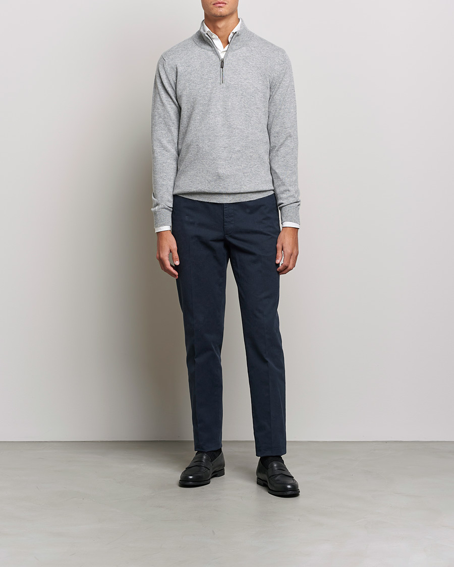 Herr | Tröjor | Johnstons of Elgin | 2-Ply Cashmer Half Zip Silver