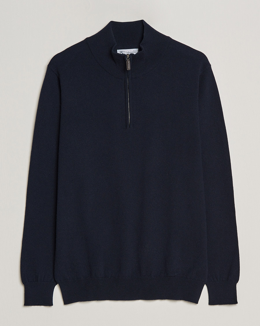 Herr | Tröjor | Johnstons of Elgin | 2-Ply Cashmer Half Zip Dark Navy