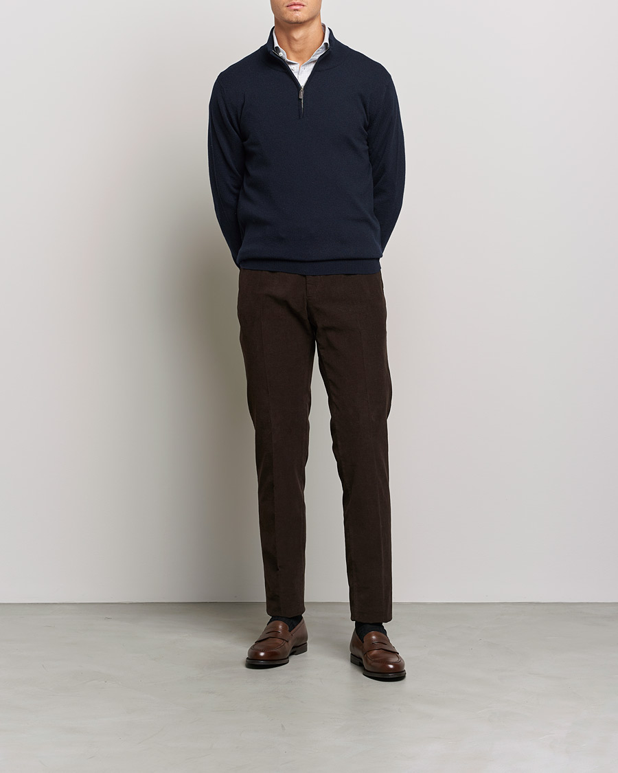 Herr | Tröjor | Johnstons of Elgin | 2-Ply Cashmer Half Zip Dark Navy